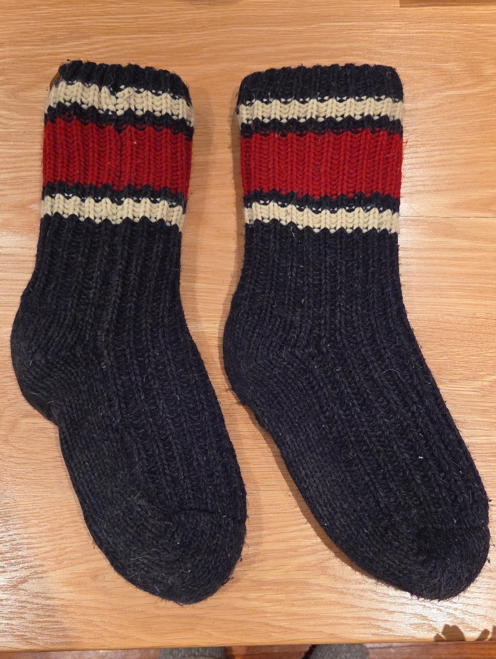 Roots Dark Grey Slippers with Red & Cream Stripes